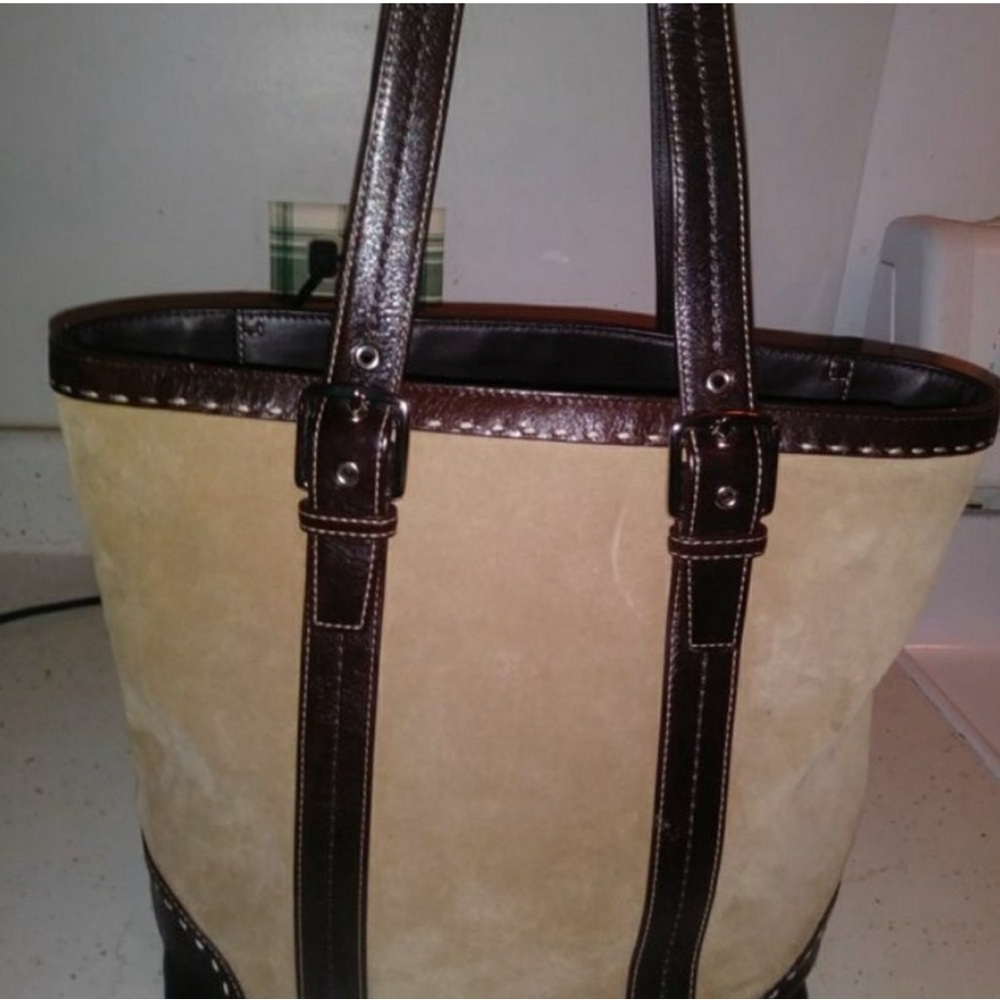 Tan Suede and Dark Brown Coach Handbag